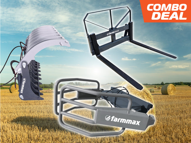 FarmMax Combo Deal – Smart Grabs, Pallet Forks & Grapple